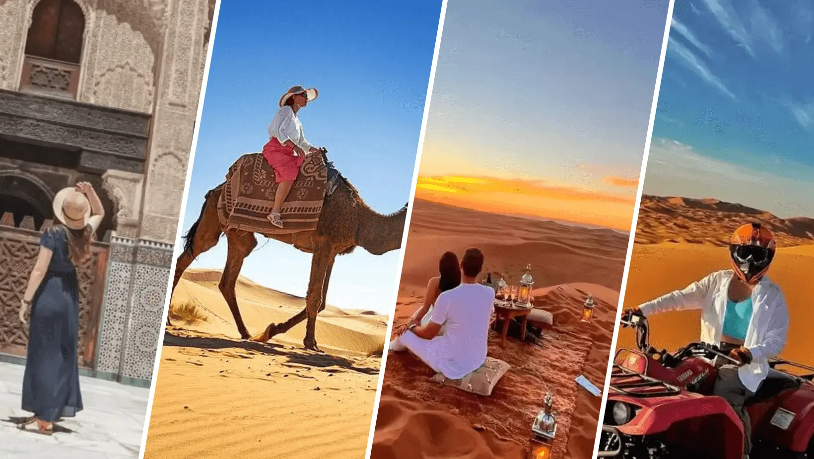 Camel trekking in Erg Chebbi dunes during Fes Desert Tour.